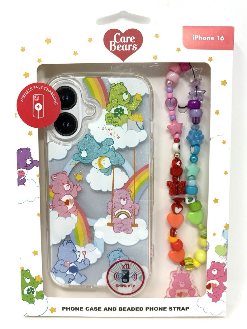 Care Bears Skinny Dip iPhone 16 Hard Case Cover Beaded Strap Glitter Shimmer